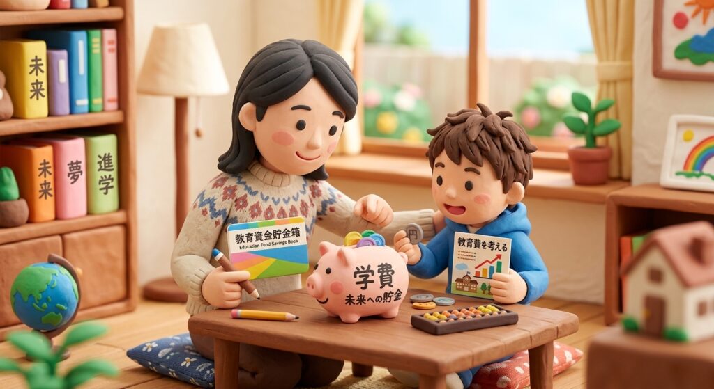 教育費の準備について考える親子